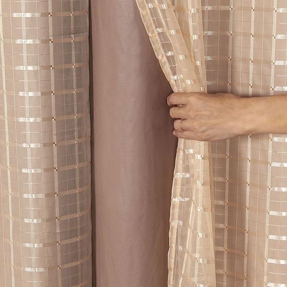 Imagem de Cortina Blackout PVC com Tecido Voil Xadrez 2,00 m x 1,40 m Avelã