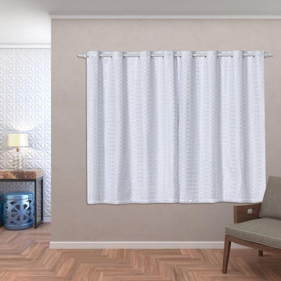 Imagem de Cortina Blackout Pvc Com Tecido Voil Xadrez 2,00 M X 1,40 M - Branco 