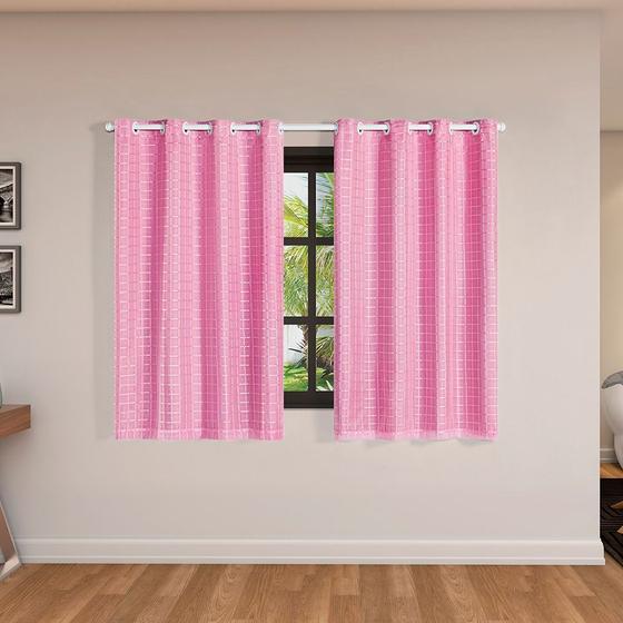 Imagem de Cortina Blackout Pvc Com Tecido Voil Xadrez 2,00 M X 1,40 M - Rosa 