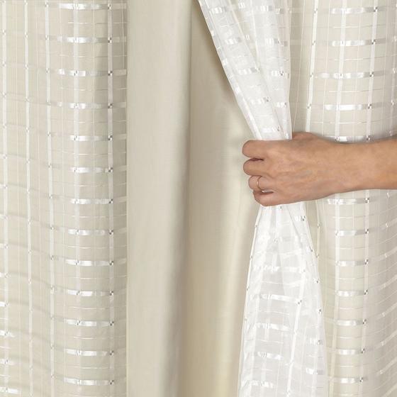 Imagem de Cortina Blackout PVC com Tecido Voil Xadrez 2,80 m x 1,60 m Bege