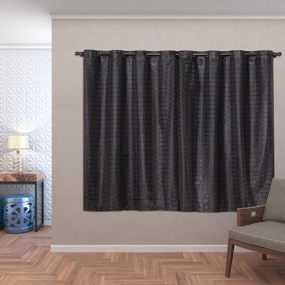 Imagem de Cortina Blackout Pvc Com Tecido Voil Xadrez 2,80X1,60 Preto