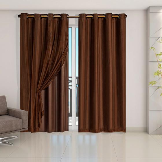 Imagem de Cortina Blackout PVC Com Voil Tecido Liso - 2,80x2,30 - Veda Luz Com Ilhós Removiíveis