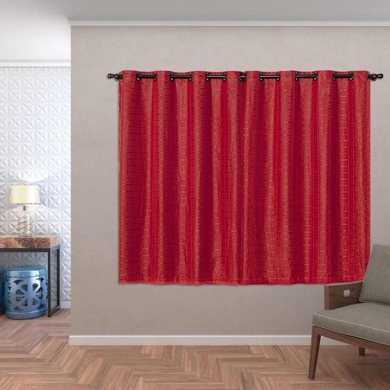 Imagem de Cortina Blackout Pvc Tecido Voil Xadrez 2,00X1,40 Vermelho