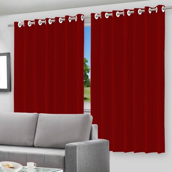 Imagem de Cortina Blackout Vermelho 280x220cm PVC com Ilhós 2 em 1 com Forro Decoração Quarto e Sala Bloqueia Luz e Ameniza Vento