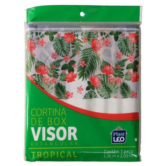 Imagem de Cortina Box Banheiro 1,35X2,00 Com Visor E Ganchos Tropical