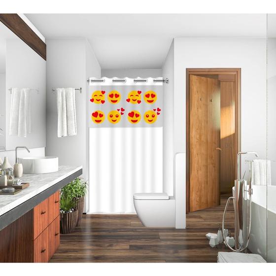 Imagem de Cortina Box Banheiro com Ilhós Emoji Coração com Visor Para Banheiro Anti Mofo Resistente Alta Qualidade  PVC Várias Cor