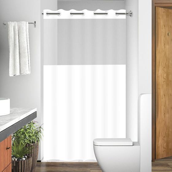 Imagem de Cortina Box c/visor Para Banheiro Anti Mofo Resistente Alta Qualidade 100% PVC Branca - Envio Imediato