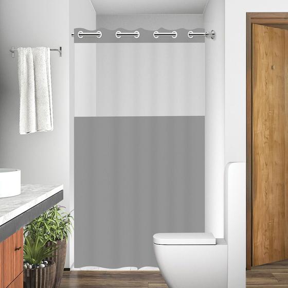 Imagem de Cortina Box com Visor 100% Para Banheiro Anti Mofo Resistente Alta Qualidade 100% PVC Cinza - Envio Imediato