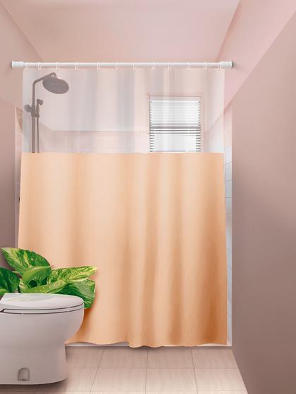 Imagem de Cortina Box com Visor Em PVC Para Banheiro Anti Mofo Com Ganchos