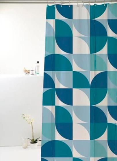 Imagem de Cortina Box Poliester Geometrica 198X180Cm Ondas Azul