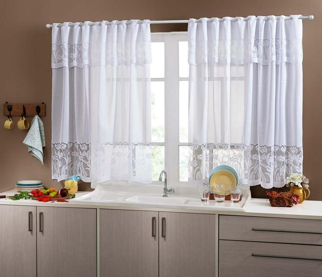 Imagem de Cortina branca de renda janela da cozinha com bandô tulipas