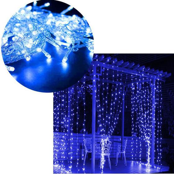 Imagem de Cortina Cascata 960 Leds Azul Natal Festa 2 metros e 80 cm