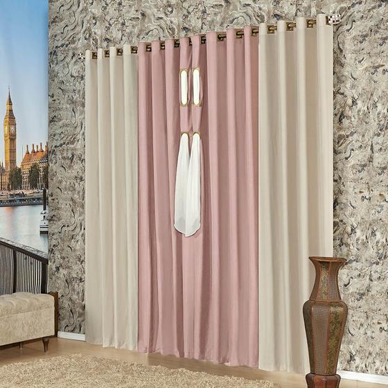 Cortina Classic Luxo para Varão Tecido Microfibra e Voal 4,00 x 2,70 Metros - Rosê Menor preço em Cortina Classic Luxo para Varão Tecido Microfibra e Voal 4,00 x 2,70 Metros - Rosê