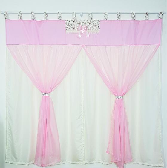 Imagem de Cortina Com Bandô Quarto Laço Rosa Com Palha Floral 200mx170m