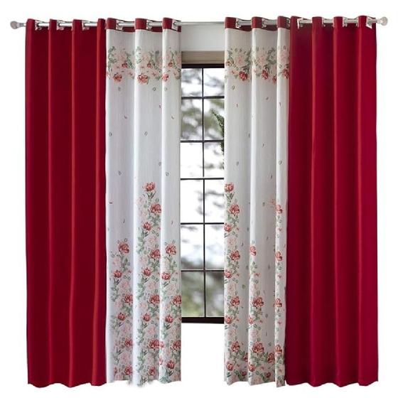 Imagem de  Cortina Com Ilhós Para Sala Estampa Floral Vermelha Sultan 