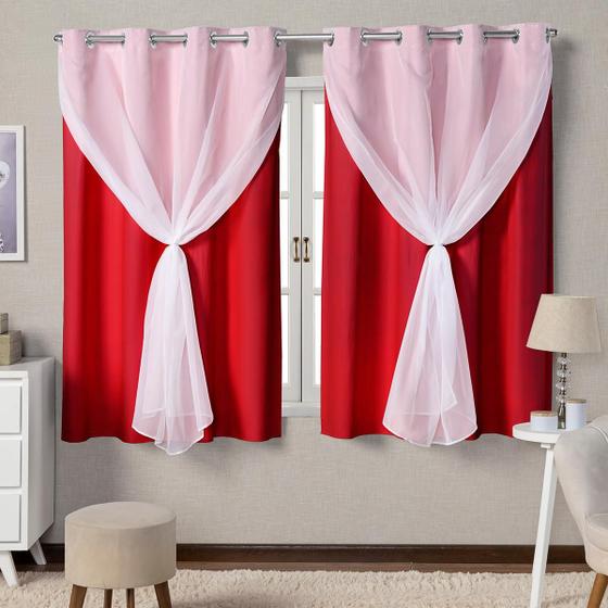 Imagem de Cortina Com Xale Voil Vermelha Blecaute PVC 2,80x1,60