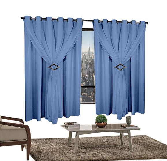 Imagem de Cortina Corta Luz 2,00m X 1,80m 100% Blackout Com Voil Azul