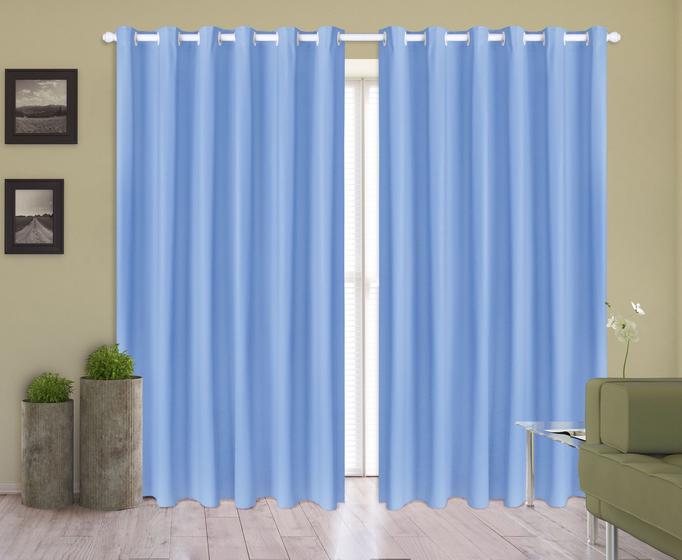 Imagem de Cortina Corta Luz 2,80m X 1,80m 100% Blackout PVC Azul Para Sala Ou Quarto Para Varão Simples