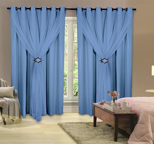 Imagem de Cortina Corta Luz 2,80M X 2,30M 100% Blackout Com Voil Azul