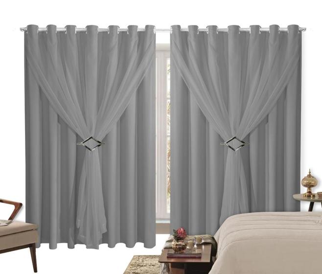 Cortina Corta Luz 4,00m X 2,70m 100% Blackout Com Voil Cinza Menor preço em Cortina Corta Luz 4,00m X 2,70m 100% Blackout Com Voil Cinza