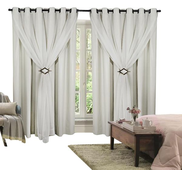 Cortina Corta Luz 6,00m X 2,50m 100% Blackout Com Voil Branco Para Sala Ou Quarto Para Varão Simple Menor preço em Cortina Corta Luz 6,00m X 2,50m 100% Blackout Com Voil Branco Para Sala Ou Quarto Para Varão Simple