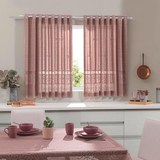 Cortina Cozinha Copa Color Com Forro Interlar 2,20m x 1,30m Rose Menor preço em Cortina Cozinha Copa Color Com Forro Interlar 2,20m x 1,30m Rose