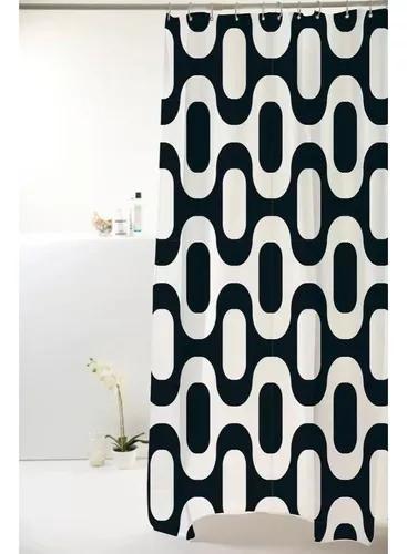 Imagem de Cortina De Banheiro Box Poliéster 198cmx180cm Ipanema Cor Preto E Branco