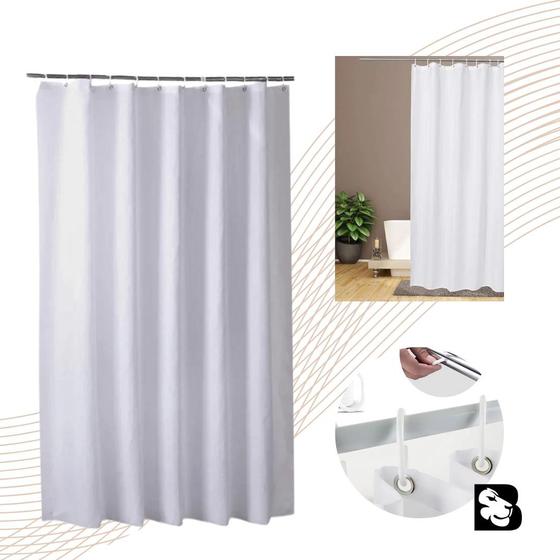 Imagem de Cortina de Box Banheiro com Ganchos Reforçado Anti Mofo Cortina Para Banheiro Grossa Impermeável PVC Com ou Sem Visor