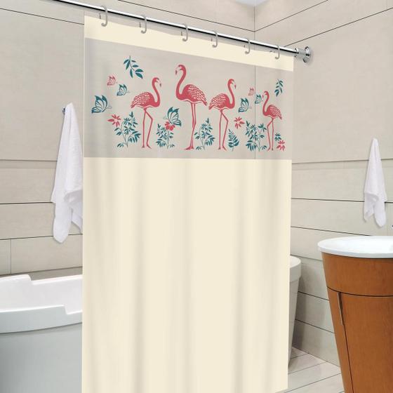 Imagem de Cortina De Box Bege 138X198Cm Com Visor Estampado Flamingo