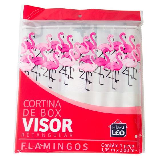 Imagem de Cortina de Box Vinil 135x200cm Retangular Plast Leo Estampado com Visor Flamingo
