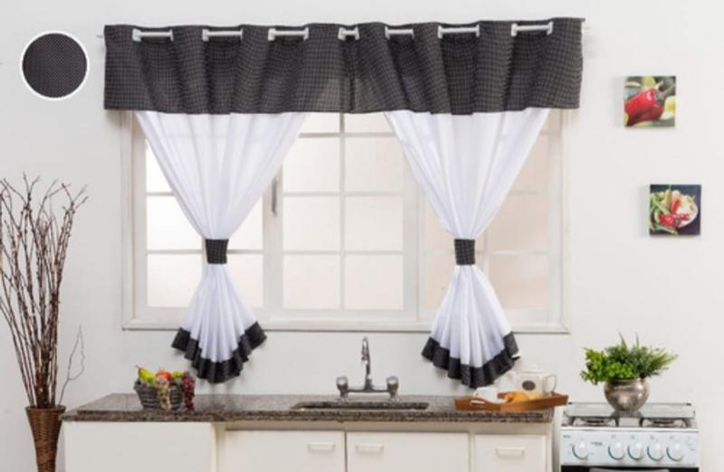 Imagem de Cortina De Cozinha 4,00x1,40 Com Bando Gourmet Várias Cores Varão Simples