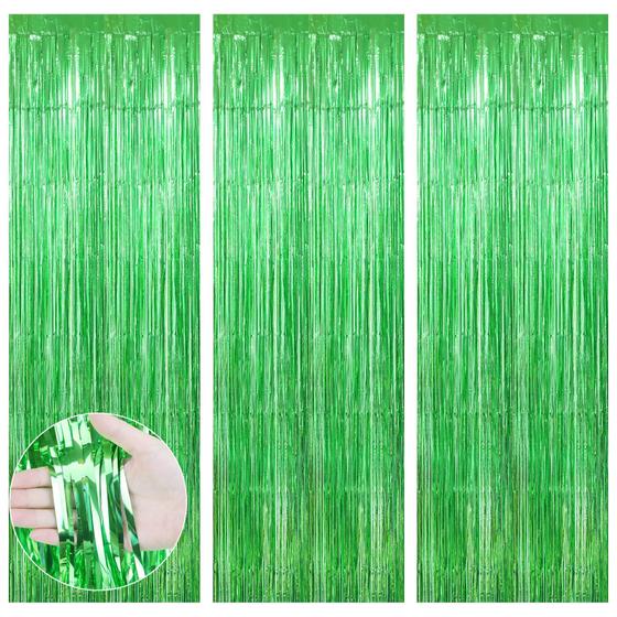 Imagem de Cortina de Fundo com Franjas BOEIAC Tinsel Verde - Pacote com 3x1x2m