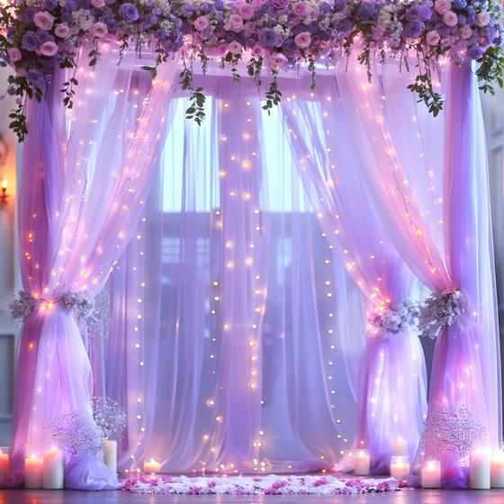 Imagem de Cortina de fundo Suppromo Lavender Tule 12m x 2,4m com luzes