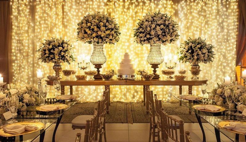 Imagem de Cortina De Led 900leds Casamento Fixa Branca quente fio branco 4x3m 127v