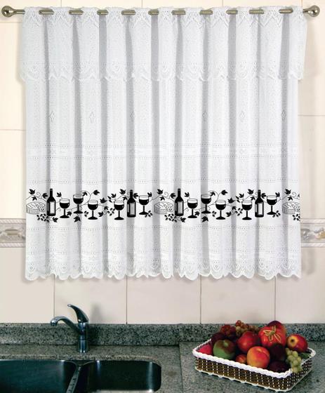 Cortina de Renda - Copa e Cozinha - Bartolini - Taças Pretas - 2,20m x 1,50m - P/ Varão - Cortilester Menor preço em Cortina de Renda - Copa e Cozinha - Bartolini - Taças Pretas - 2,20m x 1,50m - P/ Varão - Cortilester