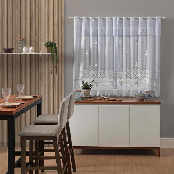 Imagem de Cortina de Renda para Cozinha com Bandô Clássica Bule Interlar 280x120x30cm Branca