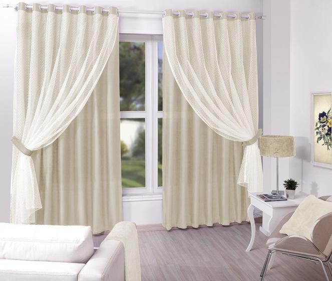 Cortina de Renda Para Sala /Quarto 300x270 Camila CortinaWeb Menor preço em Cortina de Renda Para Sala /Quarto 300x270 Camila CortinaWeb