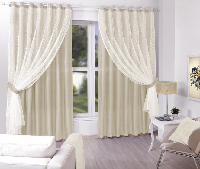 Cortina De Tecido Com Renda 3,00 X 2,30 Para Sala/quarto Menor preço em Cortina De Tecido Com Renda 3,00 X 2,30 Para Sala/quarto