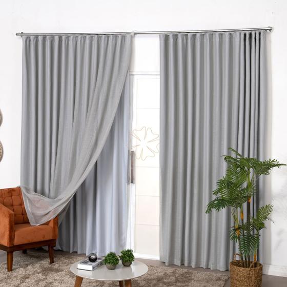 Cortina de Trilho Suisso Prega Wave de Linho com Forro Blackout 3,00m x 2,80m Cinza Menor preço em Cortina de Trilho Suisso Prega Wave de Linho com Forro Blackout 3,00m x 2,80m Cinza