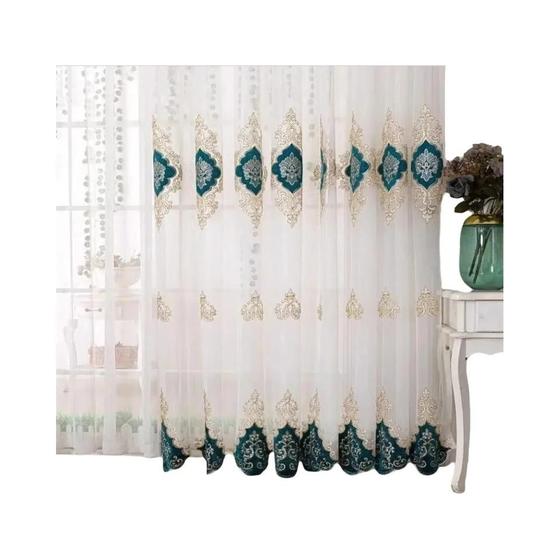 Imagem de Cortina de Tule Bordada com Peônias - Elegante e Transparente para Sala e Quarto