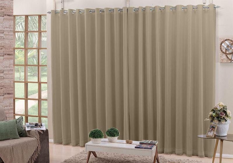 Cortina De Varão Voil Bege 4,00x2,60 Forro Blackout Tecido Menor preço em Cortina De Varão Voil Bege 4,00x2,60 Forro Blackout Tecido