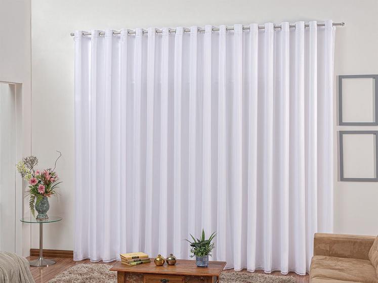 Cortina De Varão Voil Branco 4,00x2,30 Forro Microfibra Menor preço em Cortina De Varão Voil Branco 4,00x2,30 Forro Microfibra