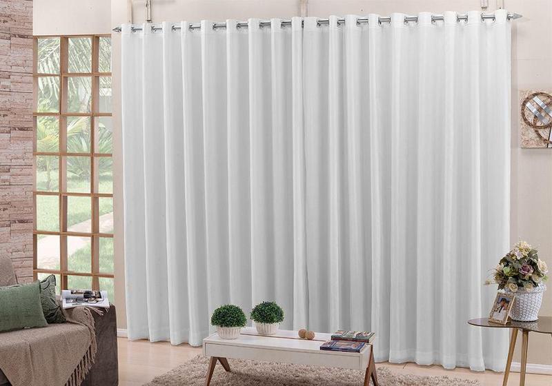 Cortina De Varão Voil Branco 4,00x2,50 Forro Blackout Tecido Menor preço em Cortina De Varão Voil Branco 4,00x2,50 Forro Blackout Tecido