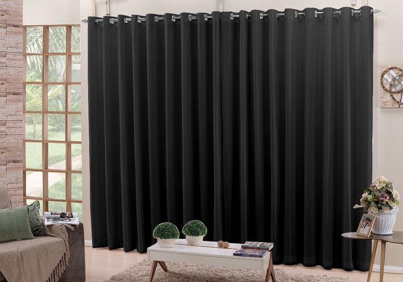Cortina De Varão Voil Preto 4,00x2,60 Forro Blackout Tecido Menor preço em Cortina De Varão Voil Preto 4,00x2,60 Forro Blackout Tecido