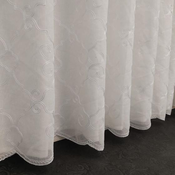 Imagem de Cortina De Voal Voil Bordado Arabescos Sala/quarto/copa P/ Varão Luxuosa 5,00x2,60