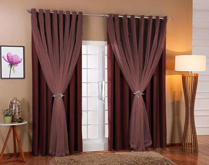Imagem de Cortina De Voil C/ Forro Blackout Tecido 4,00x2,30 Sala E Quarto Varias Cores