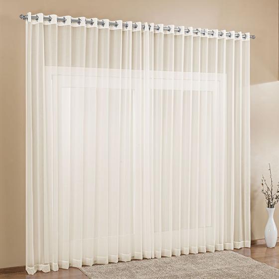 Imagem de Cortina de Voil para Quarto ou Sala 2,80m x 1,70m Varão Simples com Ilhós Cromado - Palha