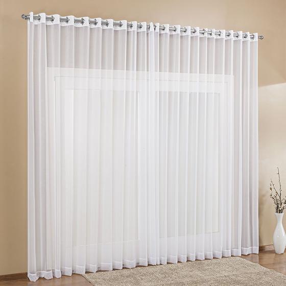 Imagem de Cortina de Voil para Quarto ou Sala 7,00m x 2,80m Varão Simples com Ilhós Cromado - Branco