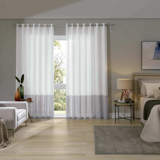 Imagem de Cortina Duplex Mônaco com Forro Corta Luz 2,50m de Altura para Varão de 2,50m a 3,00m Barra Branco/Aluminio