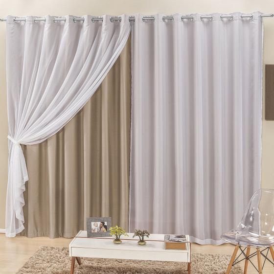 Cortina Elegance 2,00m x 1,70m Bege Tecido Semi Blackout Com Voal Moderna Menor preço em Cortina Elegance 2,00m x 1,70m Bege Tecido Semi Blackout Com Voal Moderna